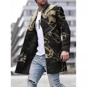 Весеннее новое мужское карманное универсальное повседневное ретро-пальто со стоячим воротником средней длины шерстяное мужское повседневное пальто мужская одежда S