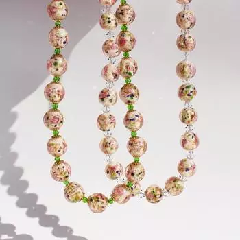 Весеннее новое розовое розовое ожерелье ручной работы из старых глазурованных бусин с кристаллами и цепочкой на ключицу 89 белого золота