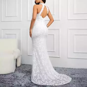 Весеннее открытое спинки новое однотонное элегантное облегающее вечернее женское платье S белый