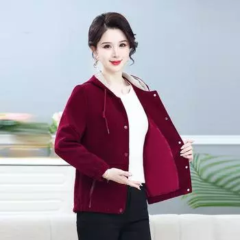 Весеннее пальто для мам 2024 года, женская спортивная одежда для среднего и пожилого возраста, весенне-осенняя бейсбольная майка, модный топ с капюшоном в иностранном стиле XL бордовый