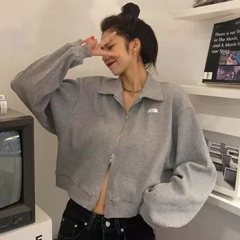 Весеннее пальто на молнии, теплое, мягкое, модное, весенне-осеннее, тонкое, однотонное, короткое пальто, уличная одежда M серый