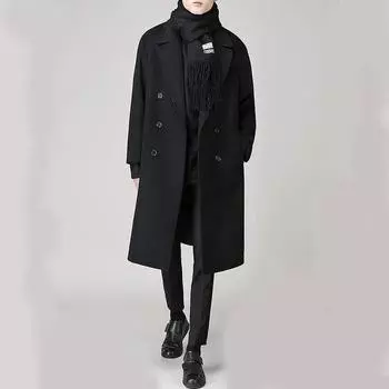 Весеннее пальто средней длины для мужчин, модные шерстяные тренчи, корейские свободные повседневные двубортные куртки S коричневый