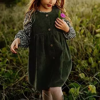 Весеннее платье для девочек, вельветовый сарафан, высококачественное платье-сарафан для девочек, одежда для малышей 90 зелёный