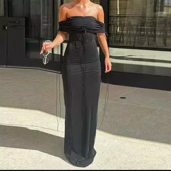 Весеннее платье для светских львиц, сексуальное, облегающее, с одной линией плеча, плиссированное, со шнуровкой, женское платье S белый