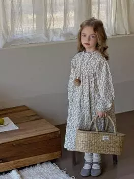 Весеннее платье принцессы с длинными рукавами и цветочным принтом для девочек 2025 года - Детская мода в корейском стиле 130 cm