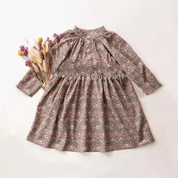 Весеннее платье с цветочным принтом для девочек, хлопковое льняное платье с длинными рукавами, одежда для маленьких девочек 80
