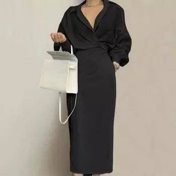 Весеннее платье с длинными рукавами, сохраняющее тепло, однотонное шикарное платье с рукавами-фонариками, женское платье, женская одежда XL чёрный