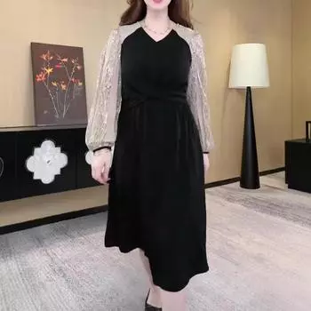 Весеннее платье с пайетками для знаменитостей больших размеров, стройнящее - Роскошная женская мода L for 100-120 jin чёрный