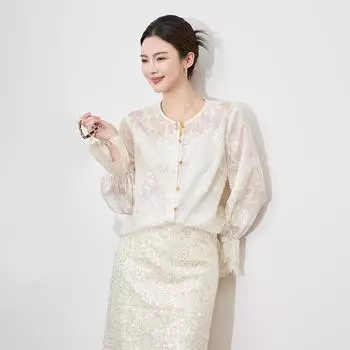 Весеннее платье с вышивкой из жаккарда и рукавами-трубами - Новый китайский стиль L