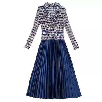 Весеннее поддельное плиссированное платье из двух частей для женщин, клетчатая тонкая французская одежда с винтовой резьбой M