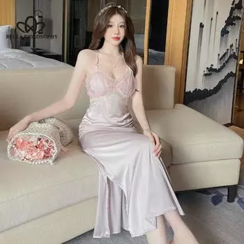 Весеннее сексуальное шелковое платье на бретельках, женское элегантное французское праздничное платье феи с открытой спиной, кружевные длинные платья, женские винтажные корейские платья S розовый