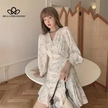 Весеннее супер фея, облегающее платье с цветочным принтом, женское французское платье в стиле ретро, женское модное повседневное короткое платье S синий