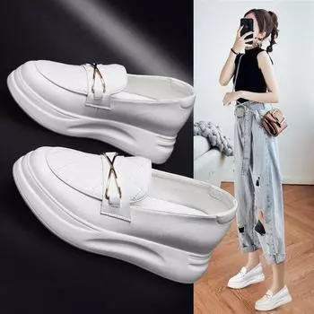 Весеннее увеличение количества высоких женских лоферов, кожаных туфель, сандалий 34 белый