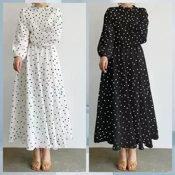 Весеннее женское элегантное длинное платье с длинным рукавом и принтом сердца