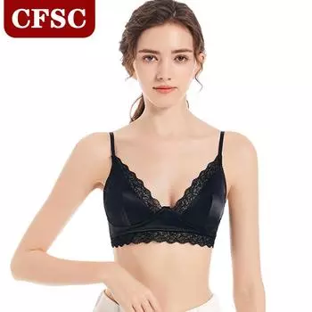 Весеннее женское белье без стали, французские кружевные атласные сексуальные двойные бретели, модные новые бюстгальтеры S чёрный