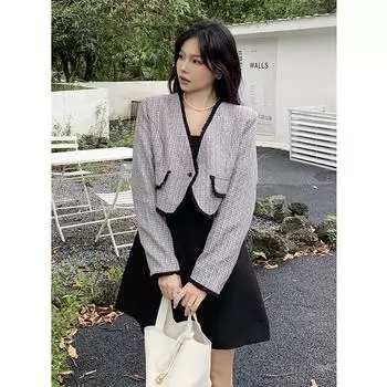 Весеннее женское мини-платье во французском стиле с коротким пальто, комплект из двух предметов, осенние офисные женские платья S