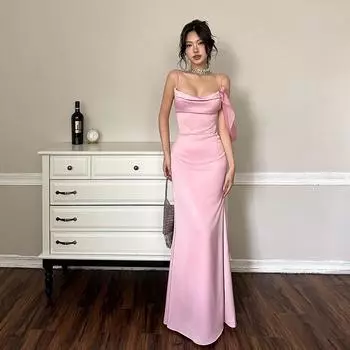 Весеннее женское модное длинное платье в стиле светской львицы, элегантное облегающее атласное платье-комбинация с цветочным принтом S розовый