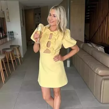 Весеннее женское модное платье с принтом бантов 2024 года Small жёлтый