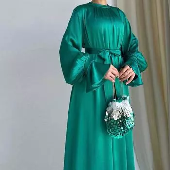 Весеннее женское обтягивающее атласное платье на шнуровке из двух предметов S зелёный