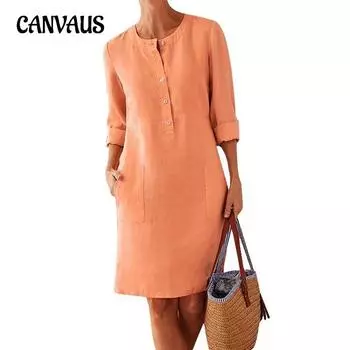 Весеннее женское платье большого размера с круглым вырезом и длинным рукавом S белый