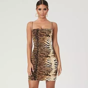 Весеннее женское платье-комбинезон с леопардовым принтом, короткое платье для женщин, платья S цветной печати леопарда