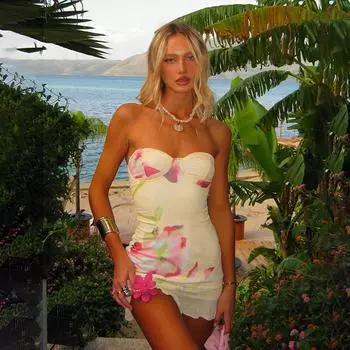 Весеннее женское платье Mori Style, повседневное, универсальное, с принтом, прикрывающее грудь и ягодицы, короткое платье S жёлтый