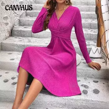 Весеннее женское платье повседневное с V-образным вырезом сексуальное однотонное свободное платье S лавандовый