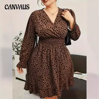 Весеннее женское платье с V-образным вырезом и принтом, повседневные платья больших размеров L