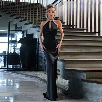 Весеннее женское платье в стиле знаменитостей, сексуальное облегающее платье с украшением в виде бриллиантовой цепи S чёрный