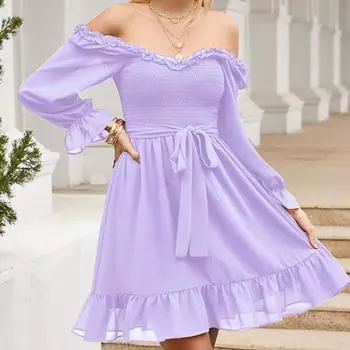 Весеннее женское повседневное платье с рюшами и v-образным вырезом на талии, милая юбка трапециевидной формы S светло-коричневого