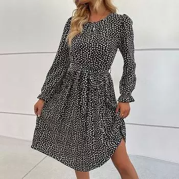 Весенние элегантные пляжные платья в европейском и американском стиле с v-образным вырезом и принтом в горошек, большие размеры XL чёрный
