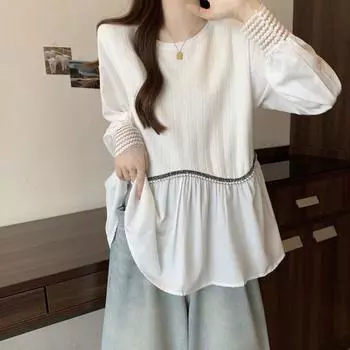 Весенние элегантные свободные поддельные рубашки с двумя длинными рукавами, темпераментный топ M чёрный