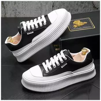 Весенние белые туфли на плоской подошве /5 см, увеличивающие рост, мужские повседневные кроссовки из натуральной кожи, для отдыха, увеличивающие рост, дышащие, модные мужские мокасины 38 чёрный
