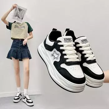 Весенние белые туфли, новые корейские стильные женские спортивные туфли на платформе, увеличивающие рост, модная повседневная обувь 77602 35