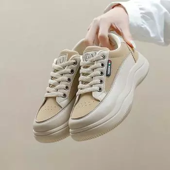 Весенние белые туфли Новые женские студенческие туфли для увеличения роста Спортивные туфли для досок Модная повседневная обувь 35 бежевый