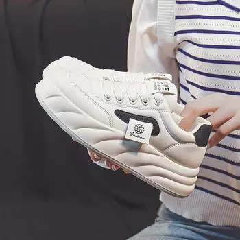 Весенние белые туфли Новые женские студенческие туфли для увеличения роста Спортивные туфли для досок Модная повседневная обувь 35 бежевый
