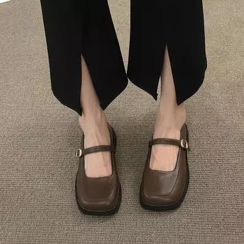 Весенние бежевые туфли Maggie Jane для женщин, летние легкие кожаные туфли с юбкой, туфли на плоской подошве, квадратные туфли Mary Jane 35 коричневый