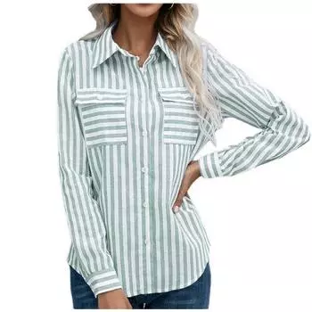 Весенние блузки больших размеров с длинными рукавами, женская полосатая блузка с принтом, рубашка, женская свободная верхняя одежда больших размеров, пляжная S