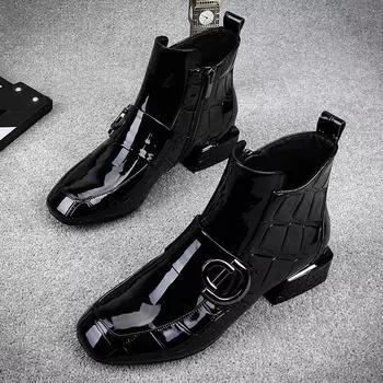 Весенние ботильоны женские зимние одинарные туфли бархатные на низком каблуке лакированные кожаные заостренные толстые модные женские сапоги размер 42 35