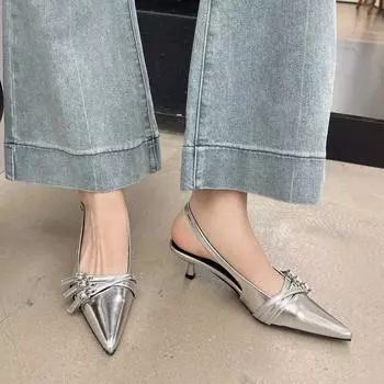 Весенние брендовые женские сандалии, модные женские туфли без шнуровки с острым носком и пряжкой на тонком среднем каблуке, Mul 35 чёрный