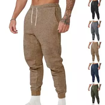 Весенние брюки, мужские повседневные спортивные брюки с широкими штанинами и завязками, эластичные облегающие брюки, мужские брюки L чёрный