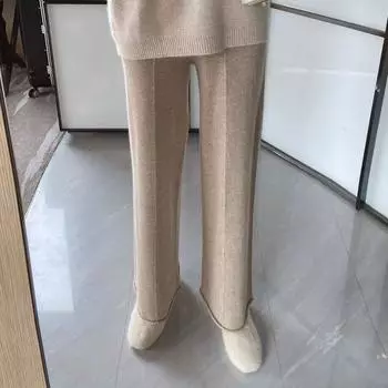 Весенние брюки Женские 2022 Новый розовый трикотажная сетка Бабушка Брюки Свободные прямые брюки с длинным рукавом Твердые повседневные широкие брюки для ног Женские