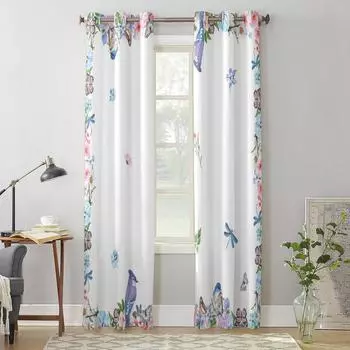 Весенние цветы акварель бабочка птица оконная занавеска гостиная занавеска для спальни домашний декор кухни занавеска 135W x 60H(cm) x1