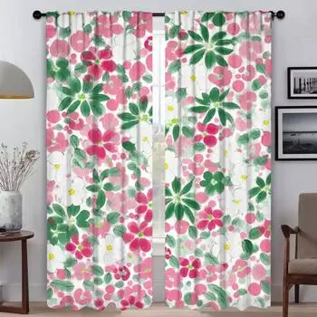 Весенние цветы Хэллоуин украшения шторы детская комната домашний интерьер шторы для гостиной оконные шторы перегородки абажуры W50xH70cmx2pcs-CL