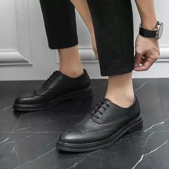 Весенние деловые кожаные туфли люксового бренда для мужчин с мягкой подошвой, оксфордские туфли в британском стиле, дизайнерская обувь для свадьбы, официальная обувь 38 чёрный