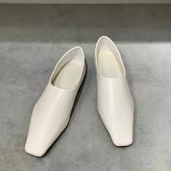 Весенние дизайнерские женские туфли-лоферы из мягкой кожи, элегантные туфли с неглубоким квадратным носком, женские туфли на плоской подошве 35 бежевый