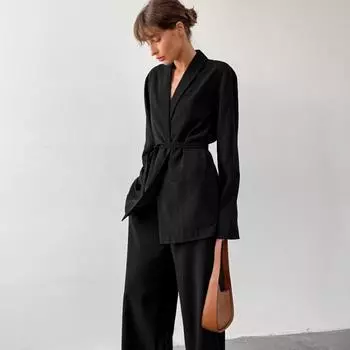 Весенние длинные брюки с эластичной талией, пижамные комплекты для женщин, рубашки со шнуровкой и лацканами, широкие брюки, комплект из 2 предметов, весенние женские наряды 2025 года S хаки