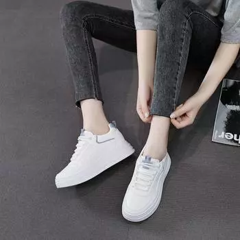 Весенние дышащие маленькие белые туфли 2025 года, новые модные туфли из искусственной кожи, легкие повседневные кроссовки для ходьбы, кроссовки Tenis De Mujer 34 синий