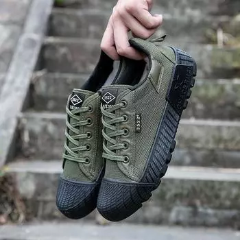 Весенние дышащие мужские прочные и дышащие парусиновые туфли, повседневная обувь 38 армия зеленый