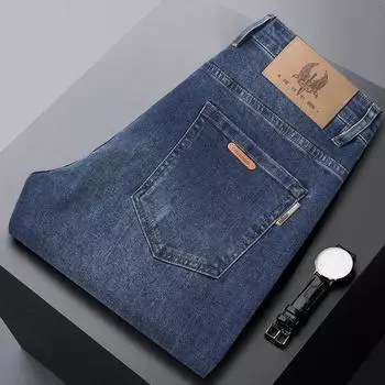 Весенние джинсы, мужские прямые свободные эластичные легкие деловые длинные брюки 40 темно-синий
